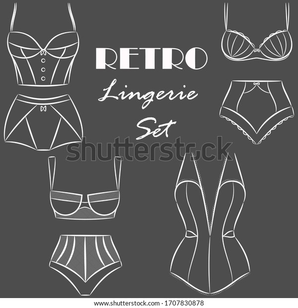 White Retro Lingerie Set Collection Sexy Stock Vector Royalty Free