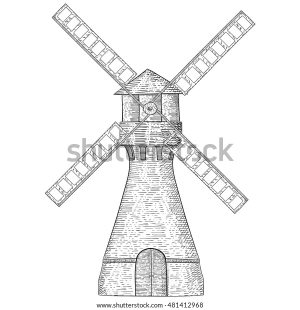 Windmill Hand Draw Sketch Vector Illustration Stock Vector Royalty