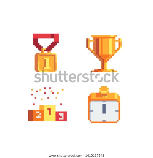 Winners Trophy Award Pixel Art Icon Stock Vector Royalty Free