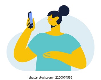 Woman Holding Cell Phone Hand Flat Stock Vector Royalty Free