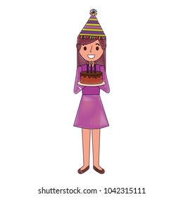 Woman Party Hat Holding Birthday Cake Stock Vector Royalty Free