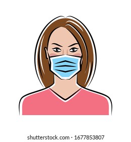 Woman Wearing Disposable Medical Mask Vector Stock Vector Royalty Free