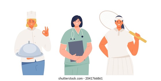 Women Characters Set Various Professions Occupations Stock Vector