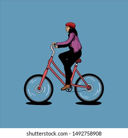 Women Riding Bicycles Vector Illustration Stock Vector Royalty Free