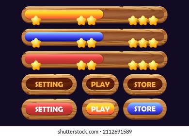 Wooden Game Buttons Cartoon Menu Interface Stock Vector Royalty Free