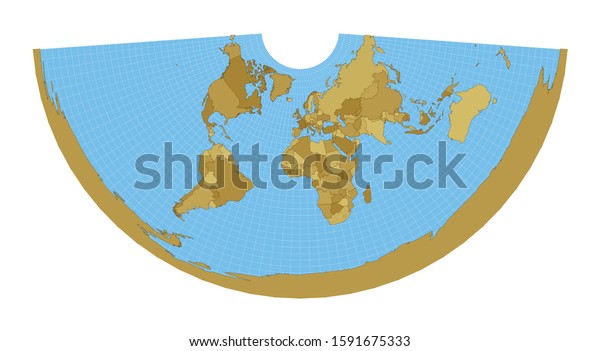 World Map Conic Equidistant Projection Map Stock Vector Royalty Free