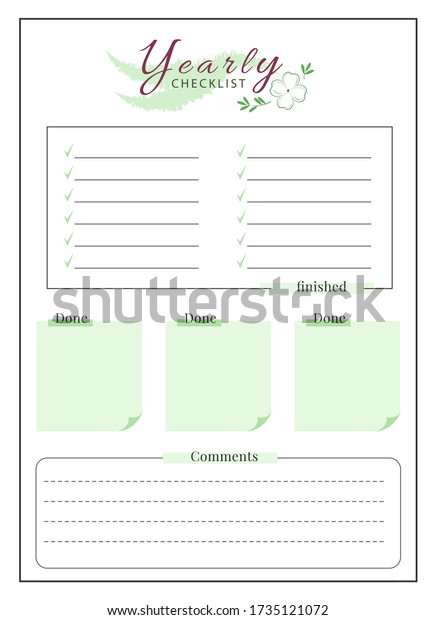 Yearly Checklist Minimalist Planner Page Design Stock Vector Royalty