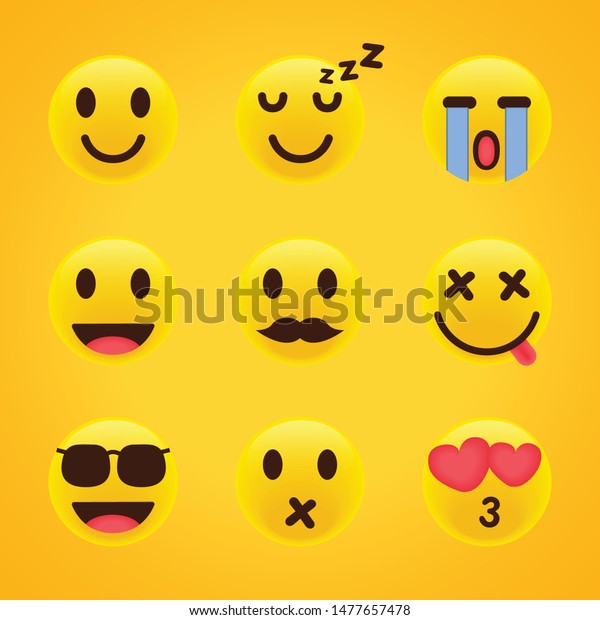 Yellow Emoticons And Emoji Realistic Face Set Vector Illustration