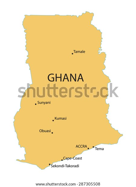 Yellow Map Ghana Indication Largest Cities Stock Vector Royalty Free