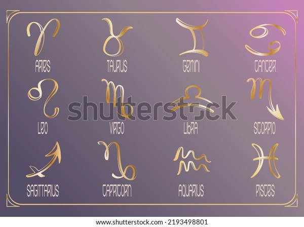 Zodiac Constellations Collection Golden Color Set Stock Vector Royalty