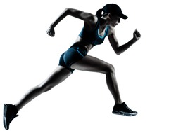one caucasian woman runner jogger running in silhouette studio isolated on white background