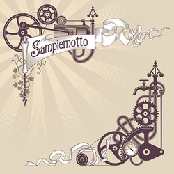 Banner and corner frame design made from steam engine parts. Steampunk styled vector illustration.