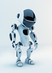 White stylish little cyber toy / White stylish little robotic warrior