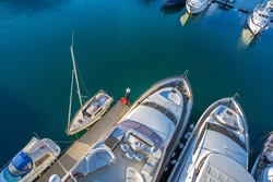 Yacht Club and the port on the outskirts of Barcelona, boats, yachts in the Sant Adria de Besos, Barcelona, Catalonia, Spain