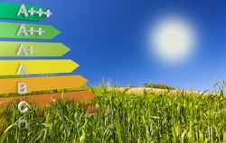 Label of EU energy-saving or Energy efficiency Class definition for on a cornfield
