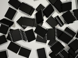 3d rendered image of Scattered SOIC 16W Surface Mount Electronic Components
