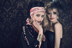 Portrait of gorgeous woman and beauty gypsy