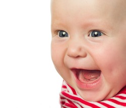 little child baby smiling closeup portrait isolated on white studio shot face positive happy