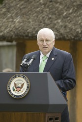 Vice President Dick Cheney speaking during ceremony at James Fort, Jamestown Settlement, Virginia on May 4, 2007, the 400th Anniversary of English establishment of 1607 Jamestown Colony, Virginia
