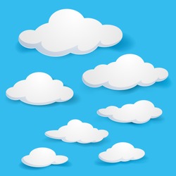 Raster version. Cartoon clouds. Illustration on blue background for design