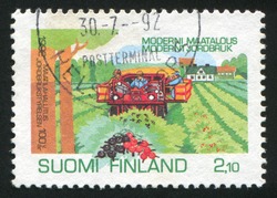 FINLAND - CIRCA 1992: A stamp printed by Finland, shows Currant Harvesting, circa 1992