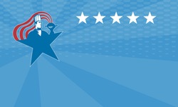 Illustration of a chef cook baker serving hot food with stars and stripes done in retro style.
