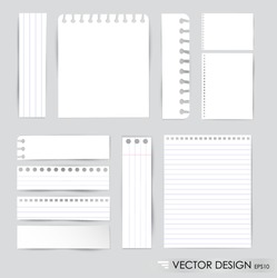 Collection of various white note papers, ready for your message. Vector illustration.