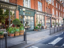 LONDON- MAY, 2018: Pimlico Road in Belgravia west London- an area of upmarket high street shops including antique sellers, galleries and interior designers