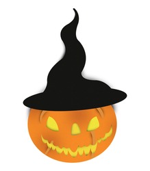 Halloween Pumpkin With Mage Hat Made From Recycle Paper Isolated on White Background
