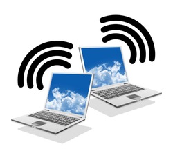 Online Communication Concept, Present By Computer Laptop With Wifi Sign Isolate on White Background