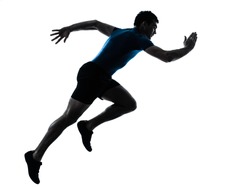 one caucasian man runner running sprinter sprinting in silhouette studio isolated on white background