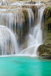 Waterfall in tropical forest at Erawan national park Kanchanaburi province, Thailand