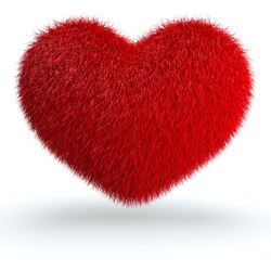 Heart from red fur. 3d render illustration isolated at white background
