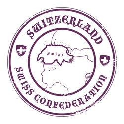 Grunge rubber stamp with the name and map of Switzerland, vector illustration