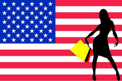 Vector Illustration of a sexy woman silhouette with shopping bags with the flag of United States of America