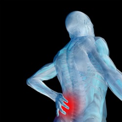 High resolution concept or conceptual 3d human male or man anatomy isolated on black background as metaphor to pain,back,body,spine,backache,medical, injury,medicine,health,hurt,painful,spinal therapy