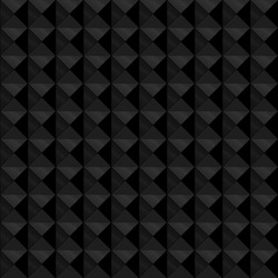 Seamless pattern made of relief or embossed geometric triangles in square formation, with the black and dark grey tones with metallic shine, giving it depth.