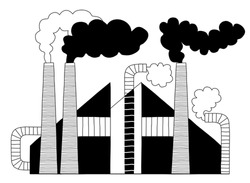 Black and White Chimneys of a Factory Producing Harmful Steam - Vector Illustration