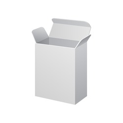 White Software Cardboard, Carton Package Box Open On White Background Isolated. Ready For Your Design. Product Packing Vector EPS10