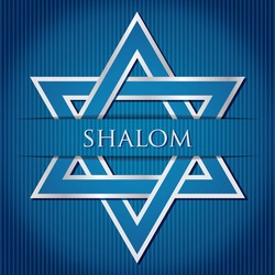"Shalom" blue star of David card in vector format.