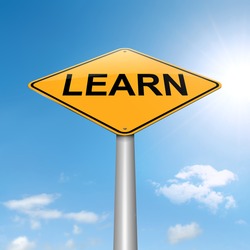 Illustration depicting a roadsign with a learn concept. Sky background.