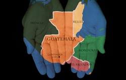 Map Painted On Hands Showing The Concept Of Having Guatemala In Our Hands