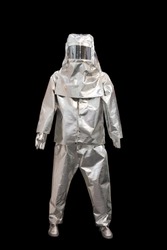 suit of protection against fire isolated on a black background