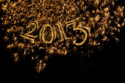 Elegant 2013 gold numbers and fireworks for sophisticated formal banner, poster, card or party invitation for New Year's Eve. Shrinks to 5x7. Also available Happy New Year and Feliz A�±o Nuevo.