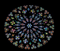 BARCELONA, SPAIN--OCTOBER 19:Large rose stained glass window in St Maria del Pi, Saint Mary of Pine Tree, in Barcelona, Catalonia, Spain on October 19, 2012.