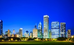 Lights of the downtown Chicago, IL in the evening