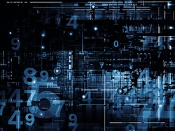 Deep Networking series. Artistic background made of industrial grunge texture, numbers and dark gradients for use with projects on computing, industrial design and modern technology