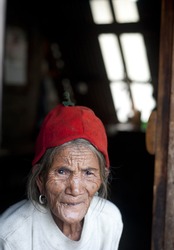 SAGADA, PHILIPPINES - MARCH 29: Portrait of an unidentified old Philippines woman on March 29, 2012 in Sagada, Philippines. Philippines has a population of more than 92 million people.