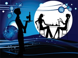 Two women in the cafe. Silhouette of the couple in the cafe, vector illustration