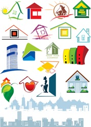 House vector Icons for Web. Construction or Real Estate concept. Abstract color element set of corporate templates. Just place your own brand name.